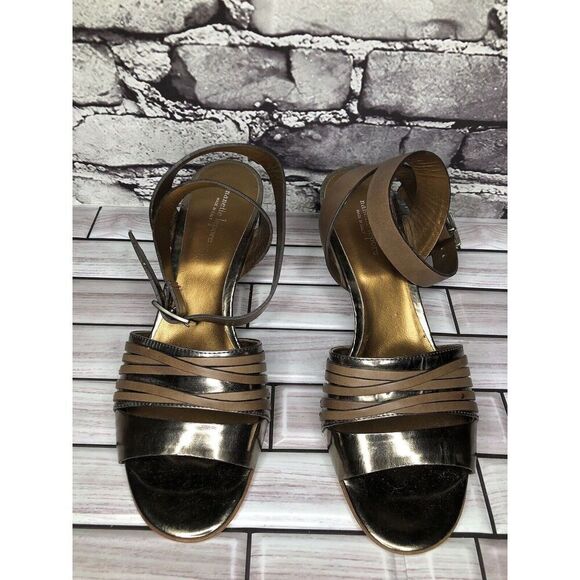 Nanette Lepore Silver Patent Brown Leather Ankle Straps Heels Women Sz 38EU/7.5M - Picture 11 of 16